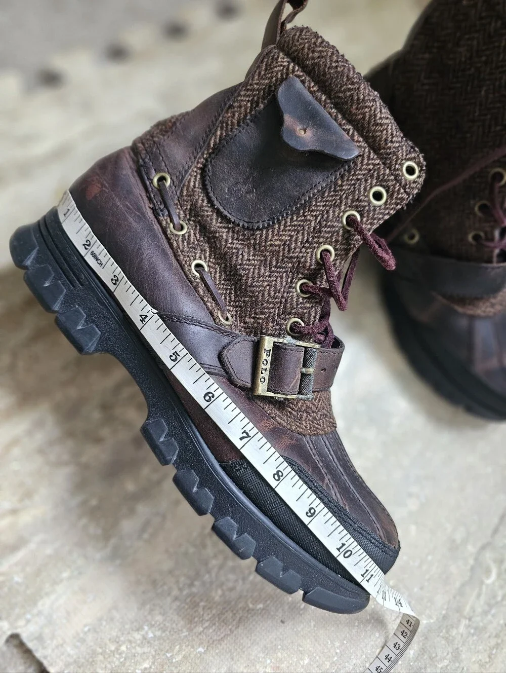 Polo by Ralph Lauren Brown Leather & Tweed Men's Lace-Up Boots